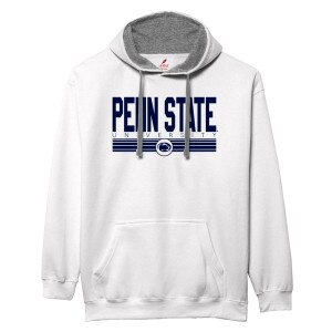 white hooded sweatshirt with Penn State University and Athletic Logo